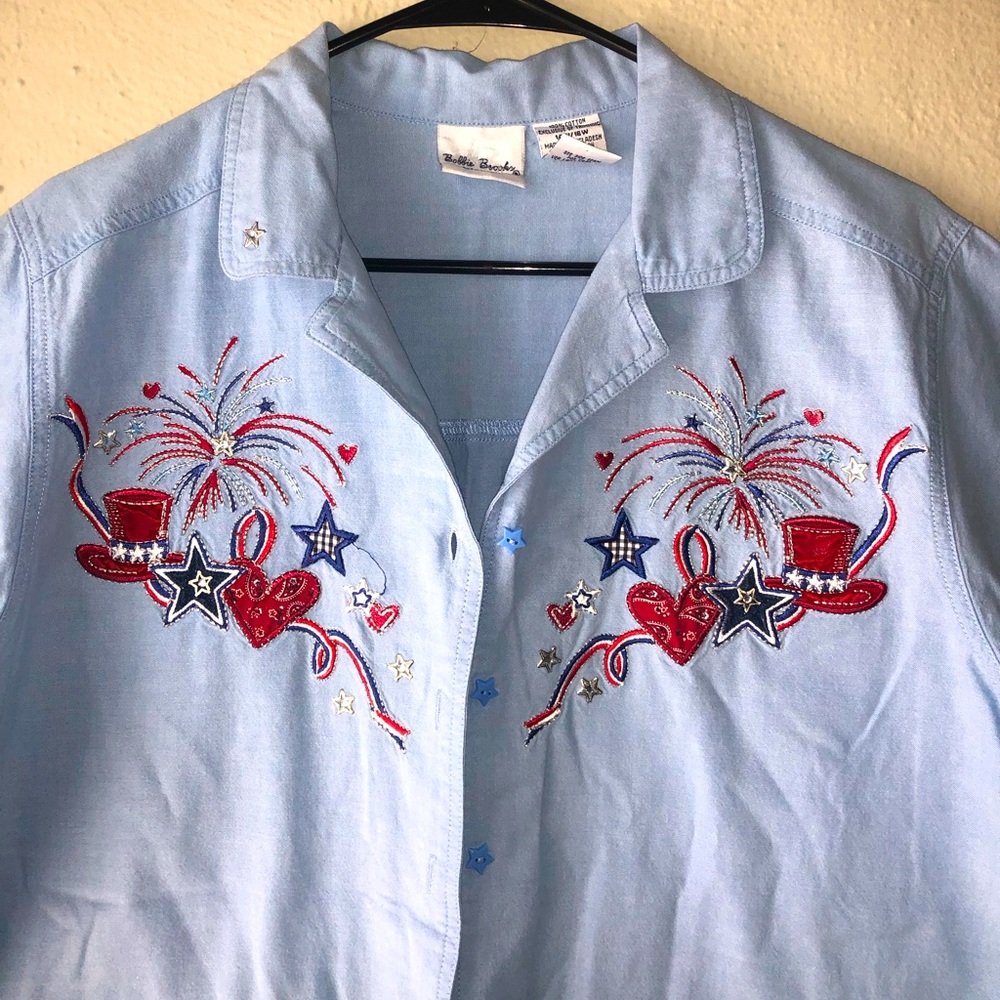 Vintage Embroidered Fourth of July Button Up Shirt